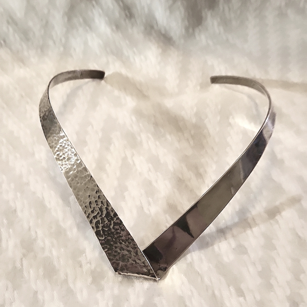 Vintage Sterling Silver V Collar Necklace - Mexico 925
